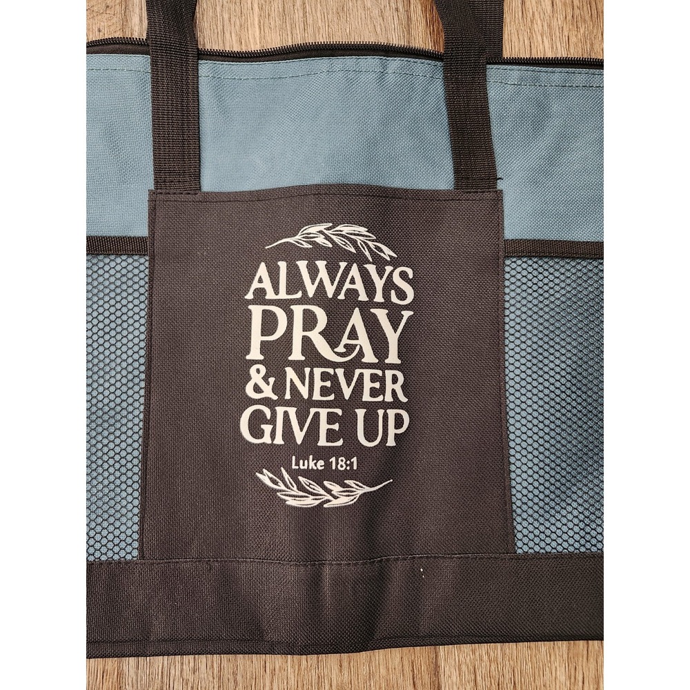 Chrisitan Tote Beach Bag x2 Scripture Bible Shopping Zip Aqua Green Gray Gift - Picture 2 of 11